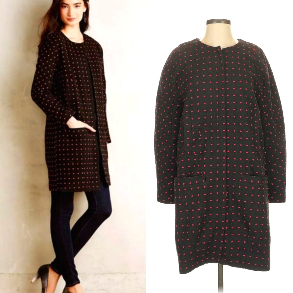 Anthropologie Elevenses Wool Polka Dot Car Coat